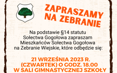 Zdjęcie do Zawiadomienie o terminie Zebrania Wiejskiego w Gogołowej