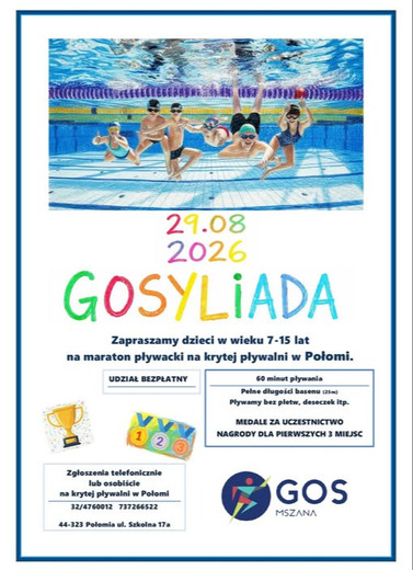 Gosyliada 2026 - maraton pływania na krytej pływalni w Połomi