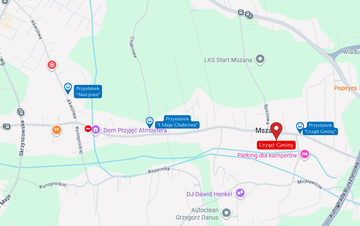 mapa przedstawia lokalizację przystank&oacute;w na&nbsp;ul. 1 Maja