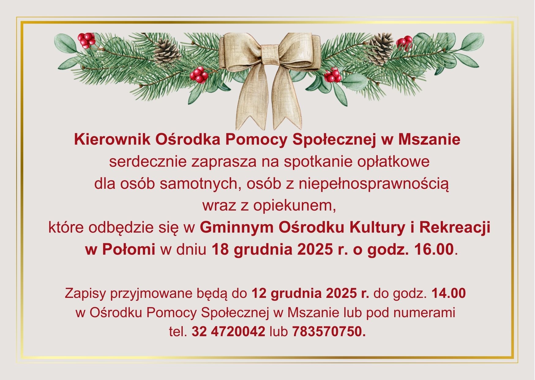 Zaproszenie na&nbsp;spotkanie opłatkowe w&nbsp;OPS