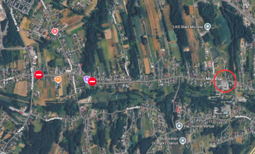 mapa z utrudnieniami